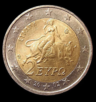 Europa auf der griechischen 2-Euro-Münze. © Pinter